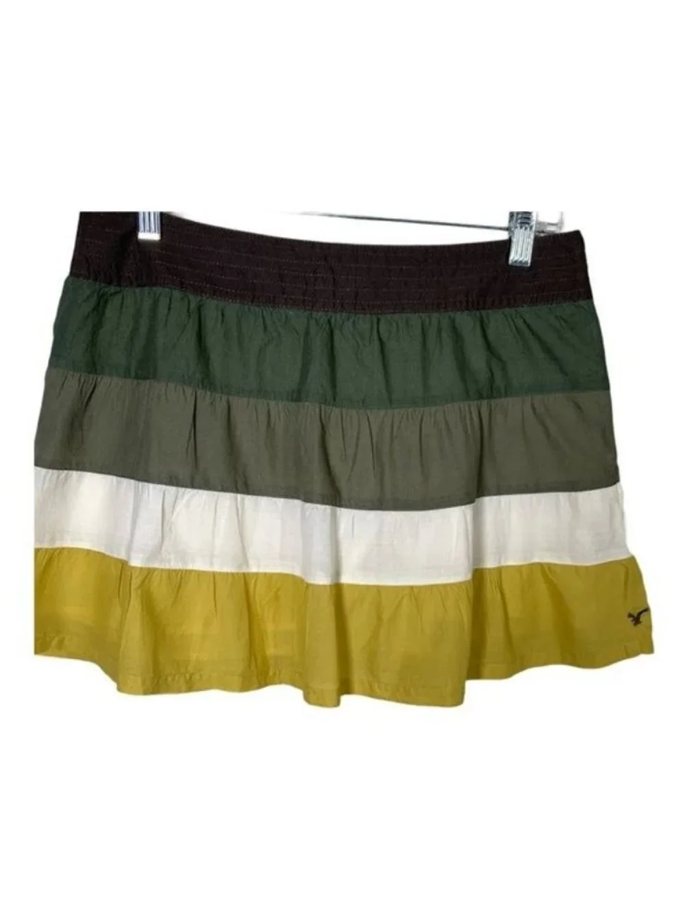 American Eagle Tiered Mini Skirt Womens 6 Green Stripe Boho Flare